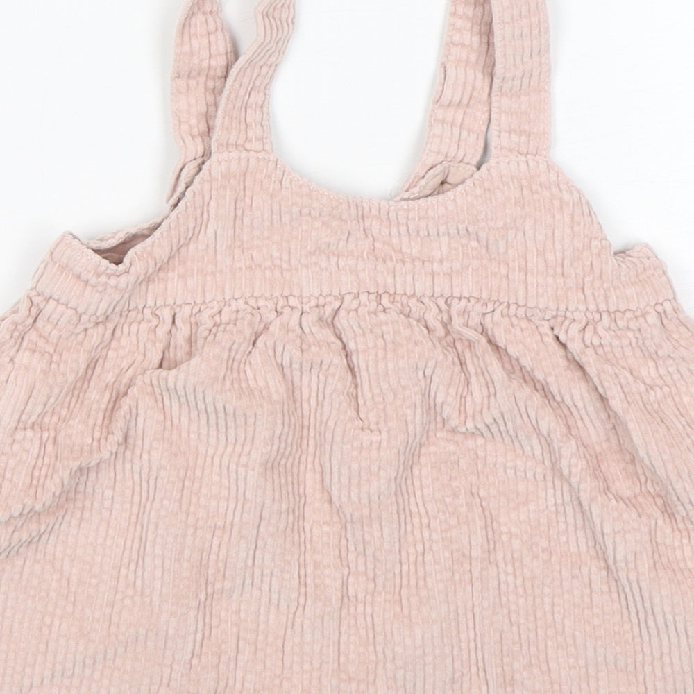 Zara Girls Pink  Cotton Pinafore/Dungaree Dress  Size 12-18 Months  Round Neck
