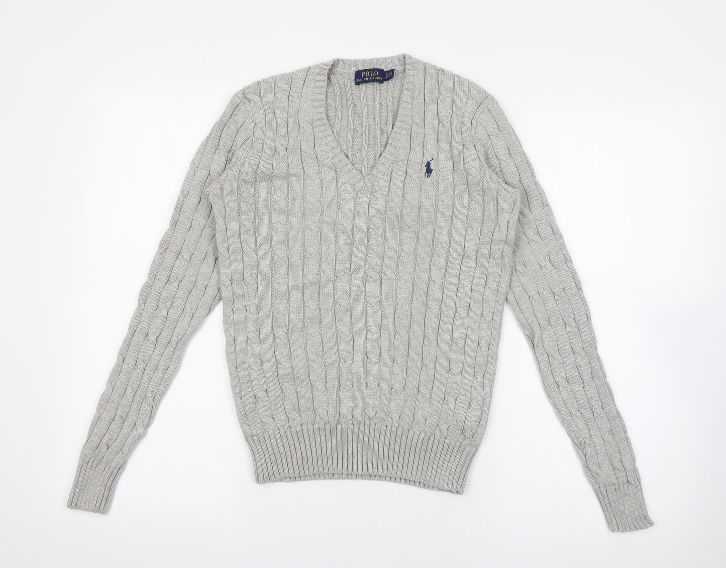 Polo Ralph Lauren Womens Grey V-Neck  Cotton Pullover Jumper Size S
