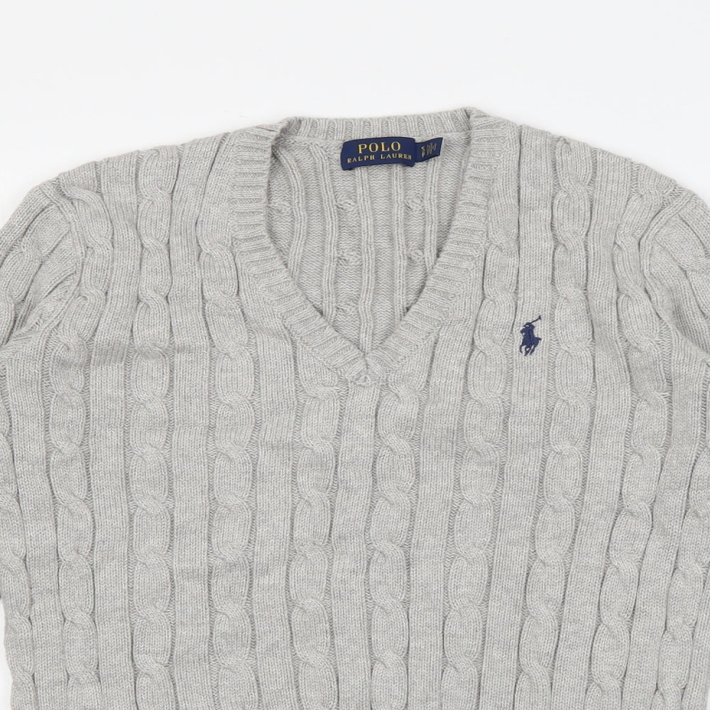 Polo Ralph Lauren Womens Grey V-Neck  Cotton Pullover Jumper Size S