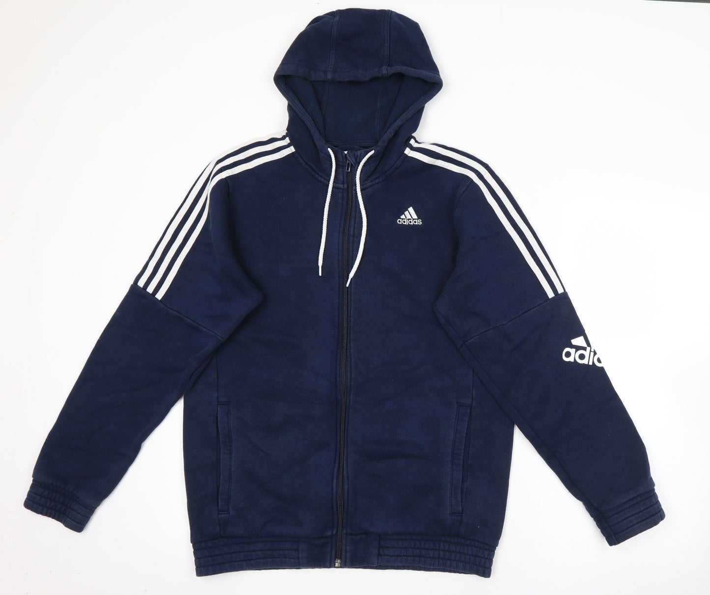 adidas Mens Blue  Cotton Full Zip Hoodie Size M