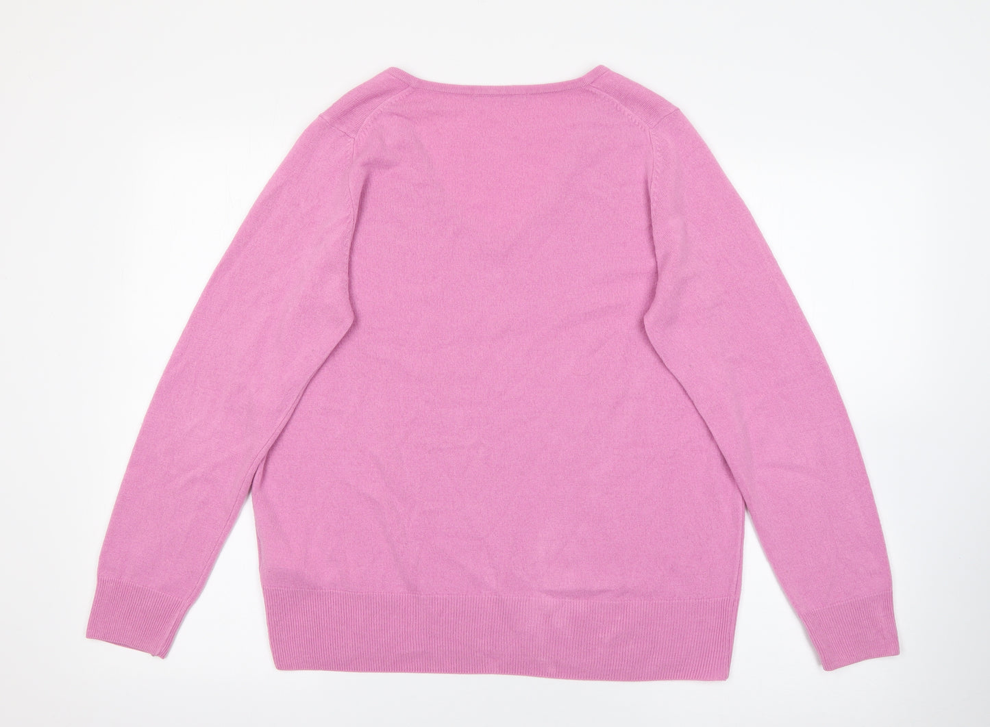 Marks and Spencer Womens Pink V-Neck  Acrylic Pullover Jumper Size 16