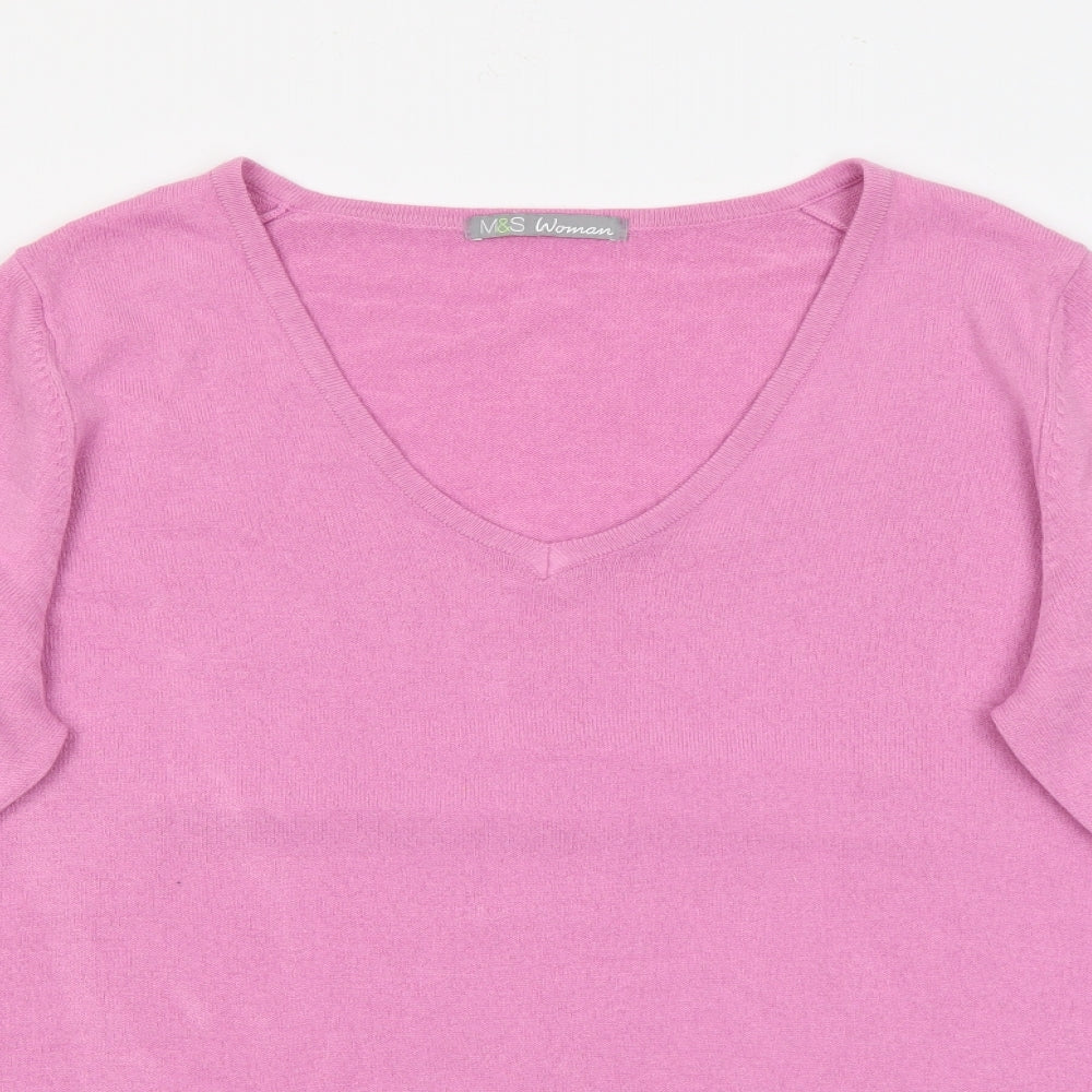 Marks and Spencer Womens Pink V-Neck  Acrylic Pullover Jumper Size 16