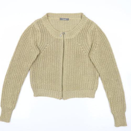 South Womens Gold Crew Neck  Acrylic Full Zip Jumper Size 10