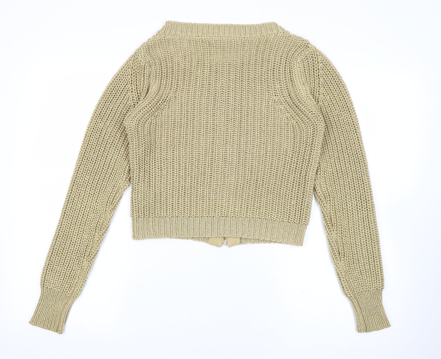 South Womens Gold Crew Neck  Acrylic Full Zip Jumper Size 10