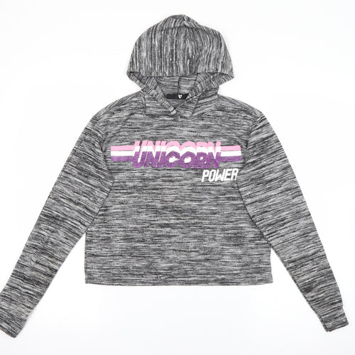 Very Girls Grey  Polyester Pullover Hoodie Size 12 Years