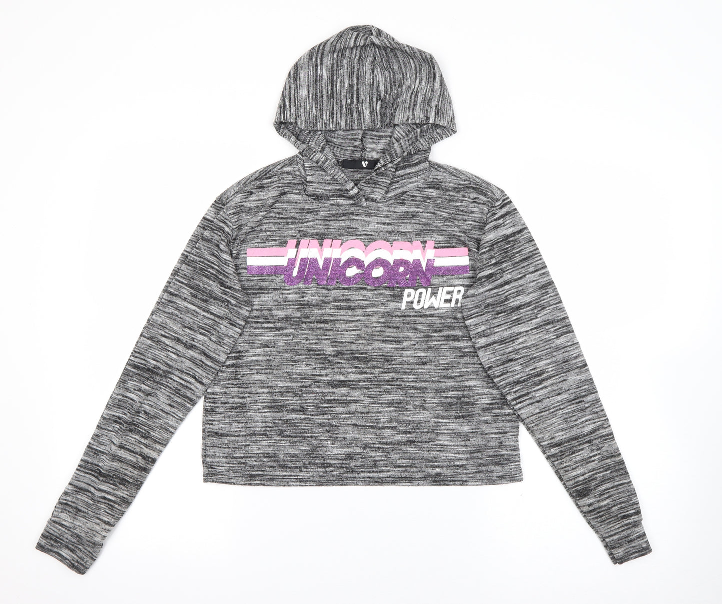 Very Girls Grey  Polyester Pullover Hoodie Size 12 Years