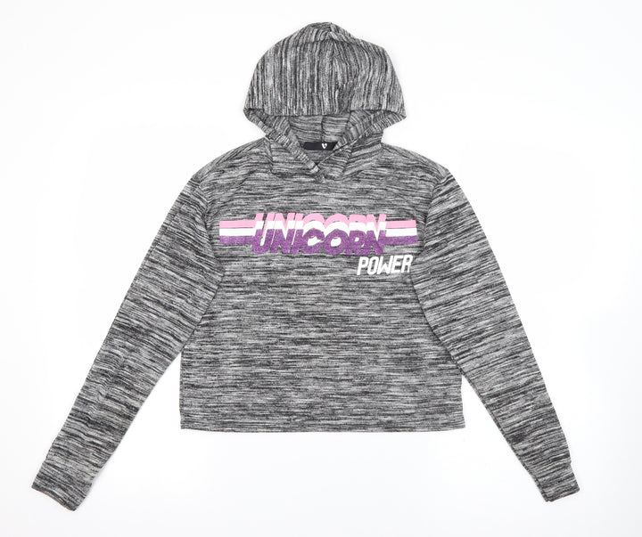 Very Girls Grey  Polyester Pullover Hoodie Size 12 Years