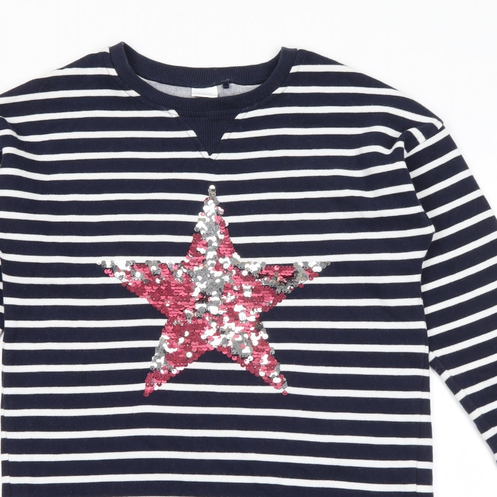 NEXT Girls Blue Crew Neck Striped Cotton Pullover Jumper Size 8 Years   - Star