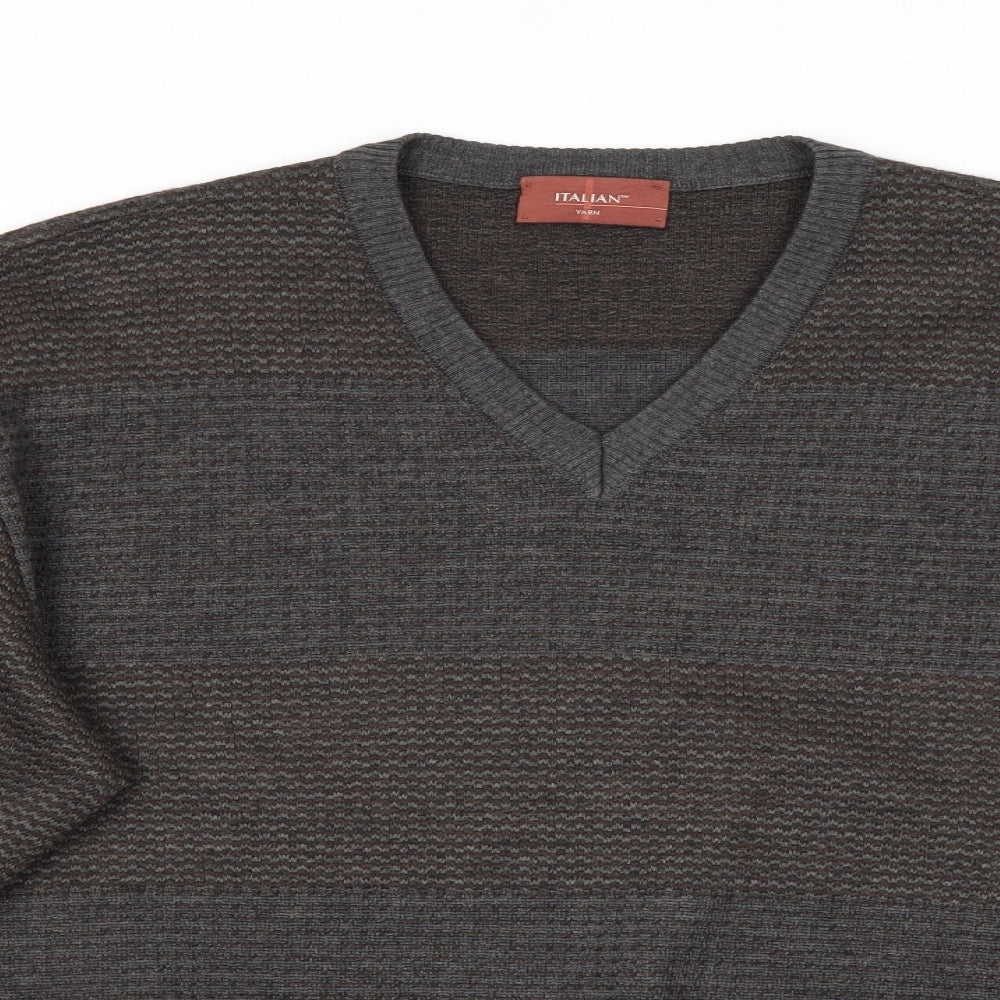 Marks and Spencer Mens Brown V-Neck  Acrylic Pullover Jumper Size M
