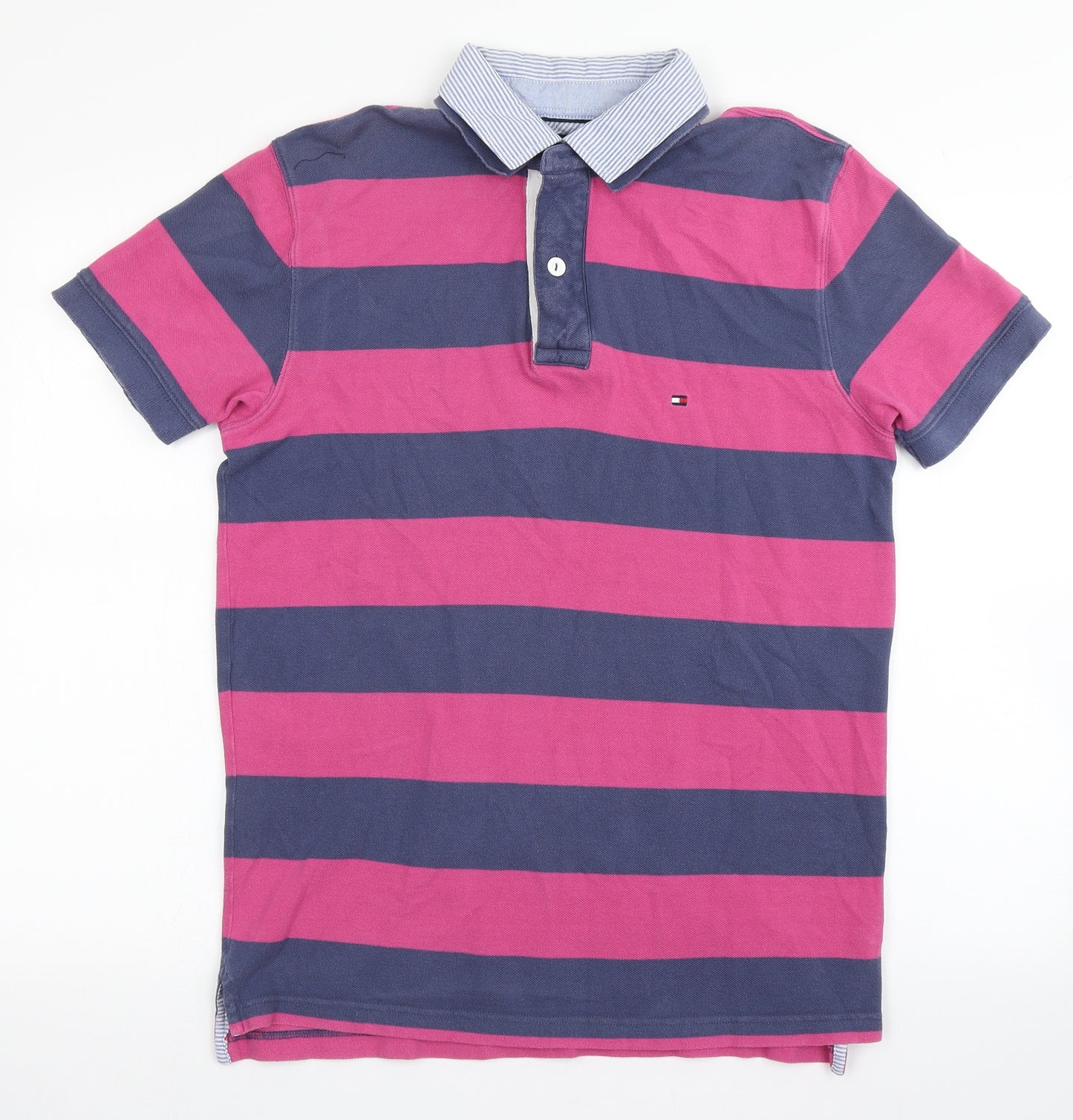 Tommy Hilfiger Mens Pink Spotted 100% Cotton  Polo Size M Collared Button