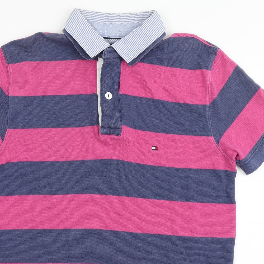 Tommy Hilfiger Mens Pink Spotted 100% Cotton  Polo Size M Collared Button