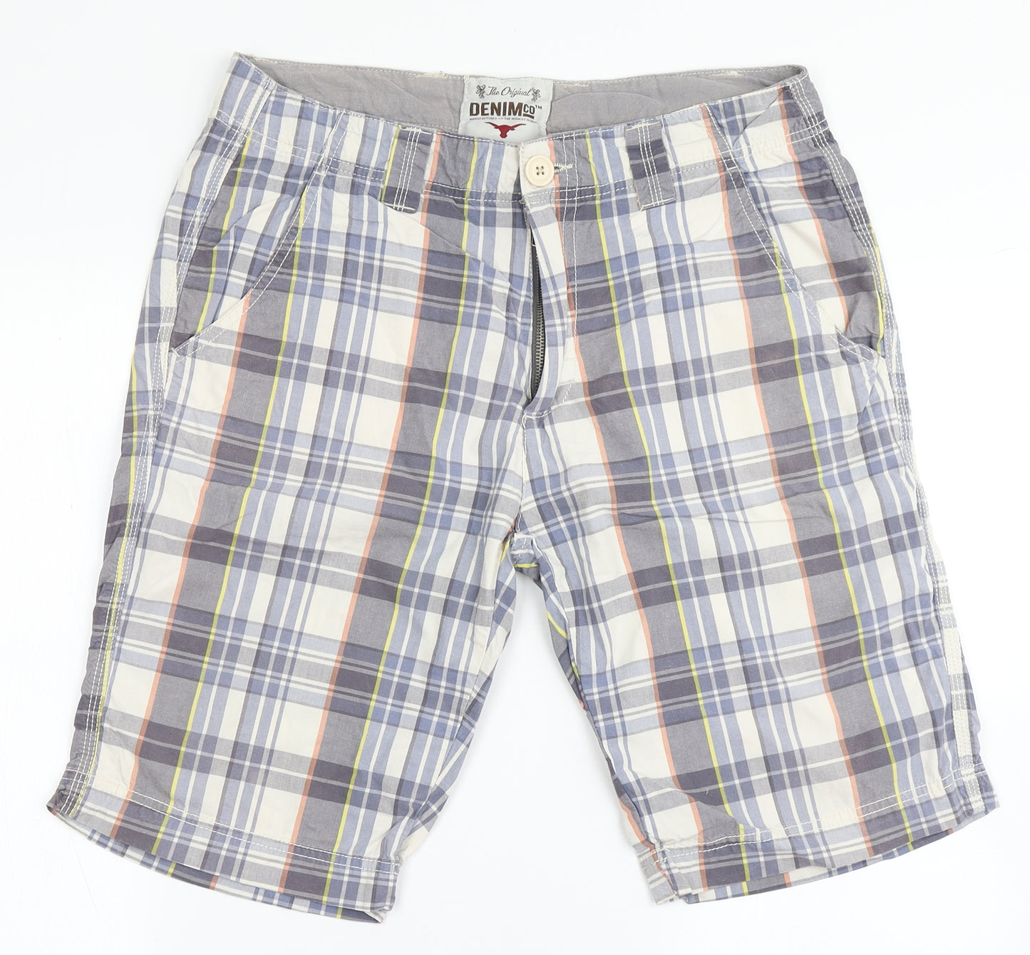 Denim Co Mens Multicoloured Check Cotton Bermuda Shorts Size 32 L11 in Regular Button