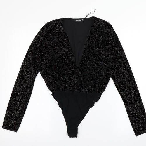 Missguided Womens Black  Polyester Bodysuit One-Piece Size 10  Snap