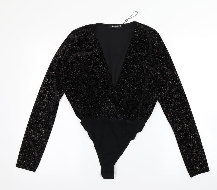 Missguided Womens Black Polyester Bodysuit One-Piece Size 10 Snap