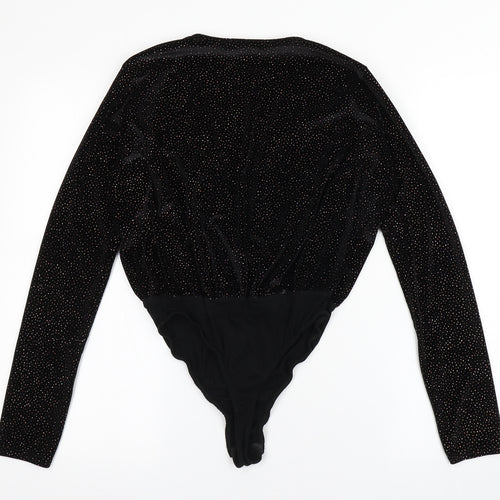Missguided Womens Black  Polyester Bodysuit One-Piece Size 10  Snap