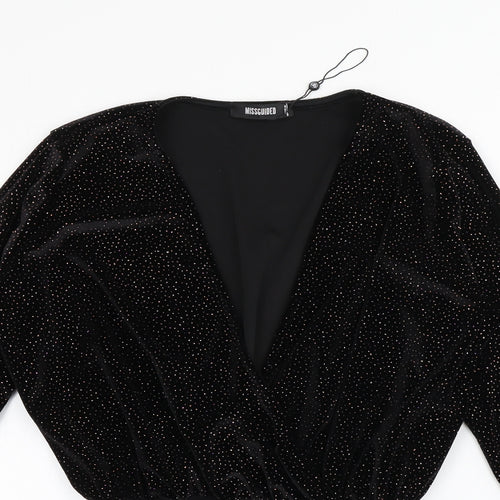 Missguided Womens Black  Polyester Bodysuit One-Piece Size 10  Snap