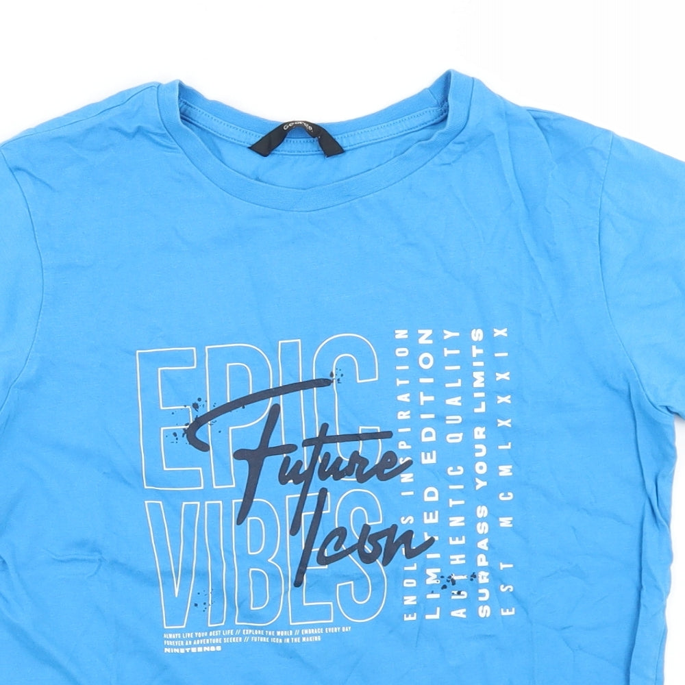 George Boys Blue  Cotton Basic T-Shirt Size 10-11 Years Crew Neck  - Epic Vibes