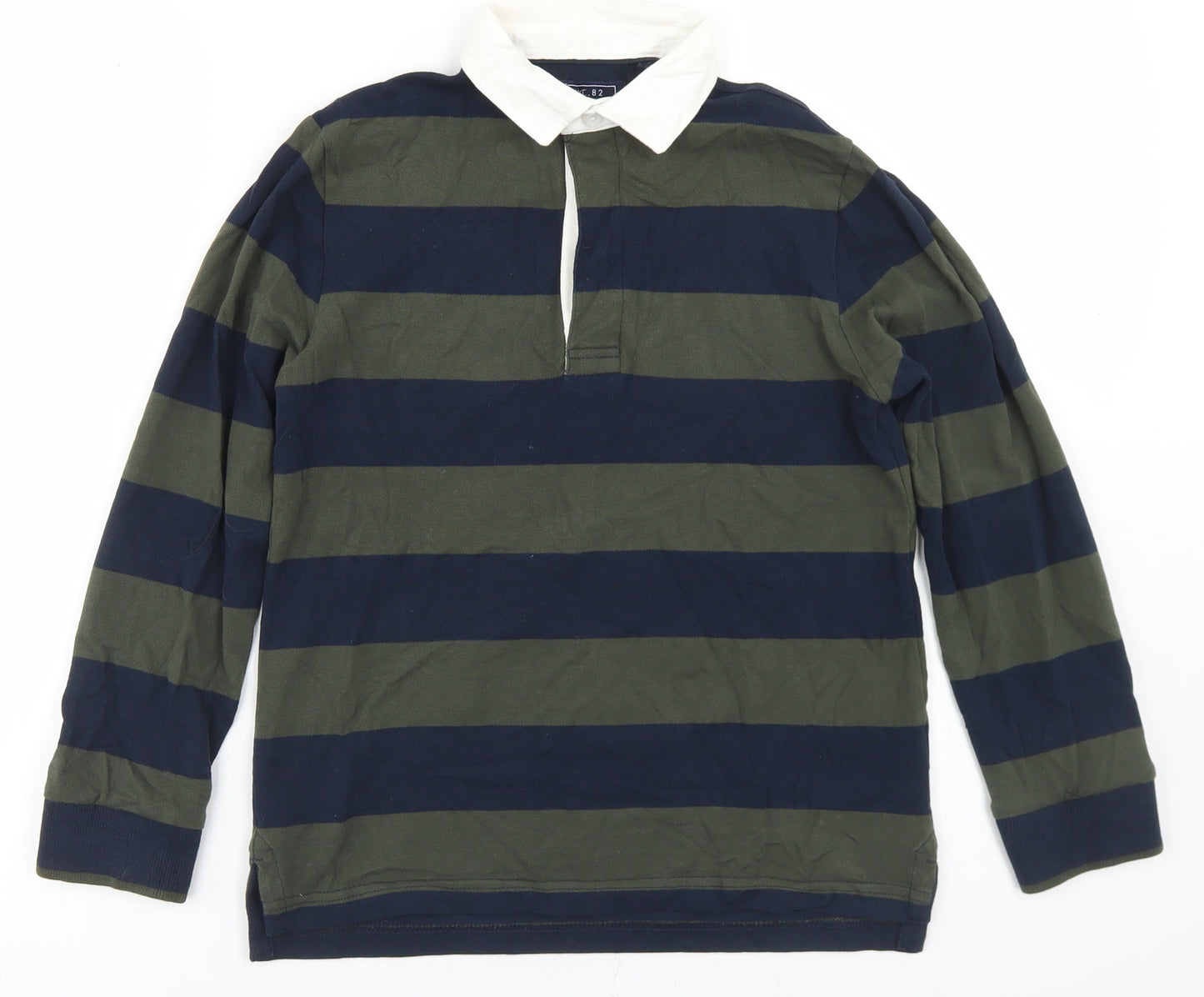 NEXT Boys Blue Striped Cotton Basic Polo Size 9 Years Collared Button