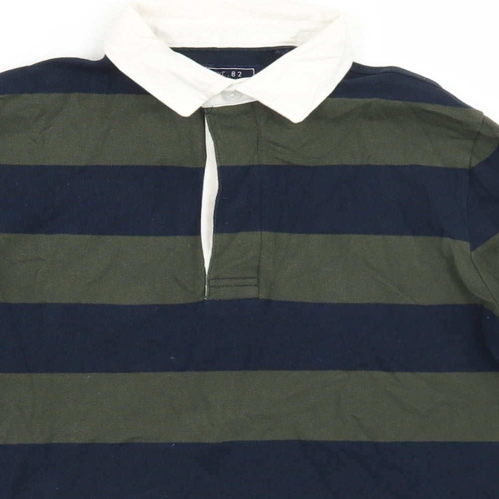 NEXT Boys Blue Striped Cotton Basic Polo Size 9 Years Collared Button