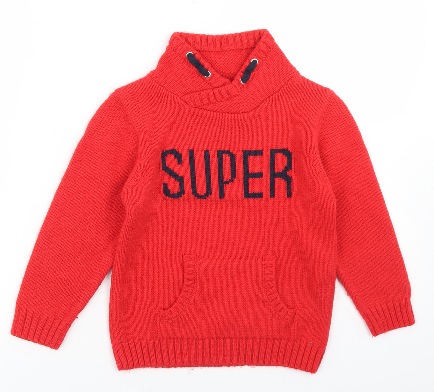 Waga Dude Boys Red Round Neck  Acrylic Pullover Jumper Size 5-6 Years   - Super