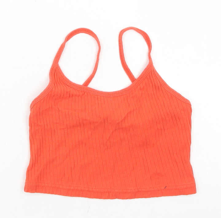 Topshop Womens Orange Cotton Cropped Tank Size 4 Round Neck