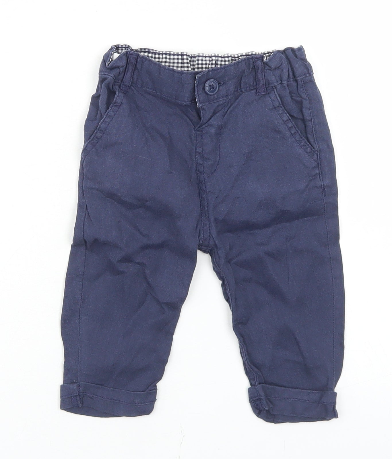 Marks and Spencer Boys Blue  Linen Capri Trousers Size 3-6 Months  Button