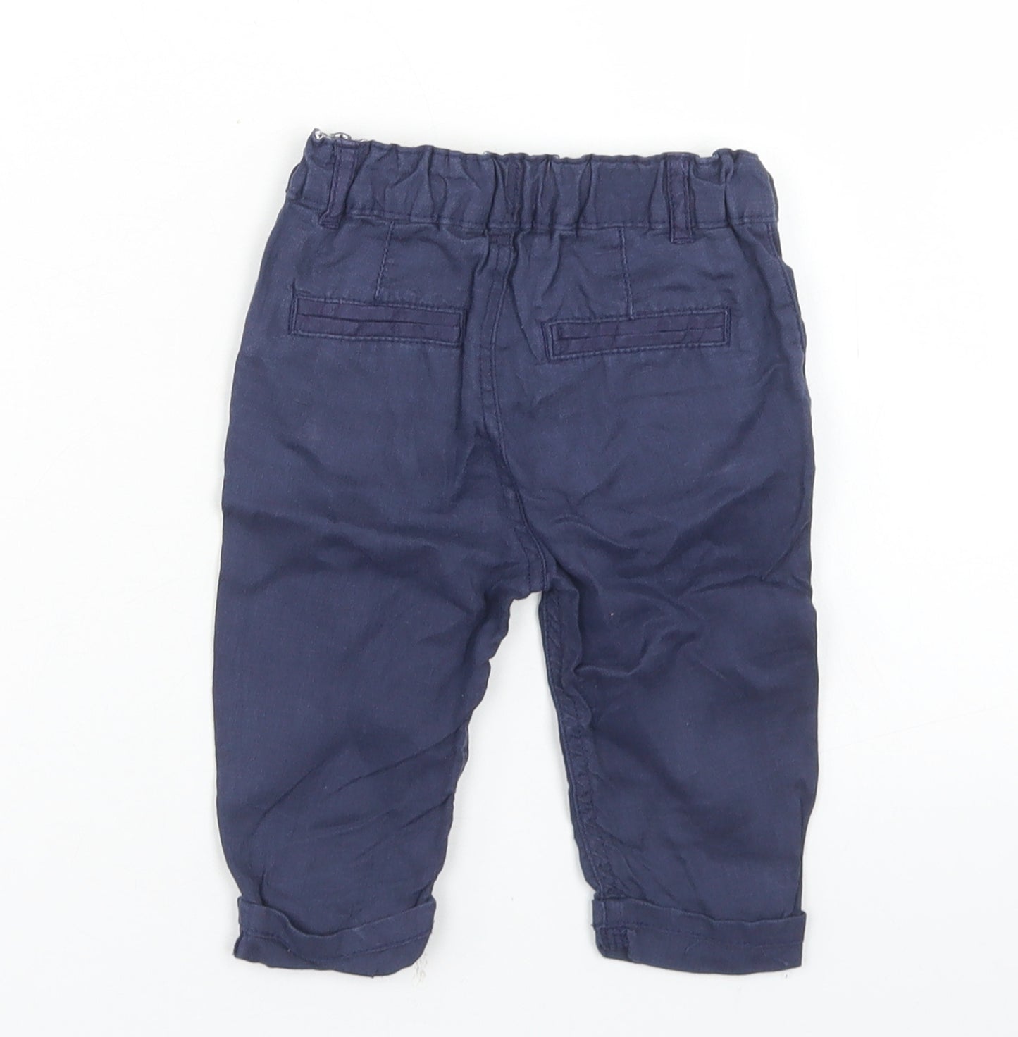 Marks and Spencer Boys Blue  Linen Capri Trousers Size 3-6 Months  Button