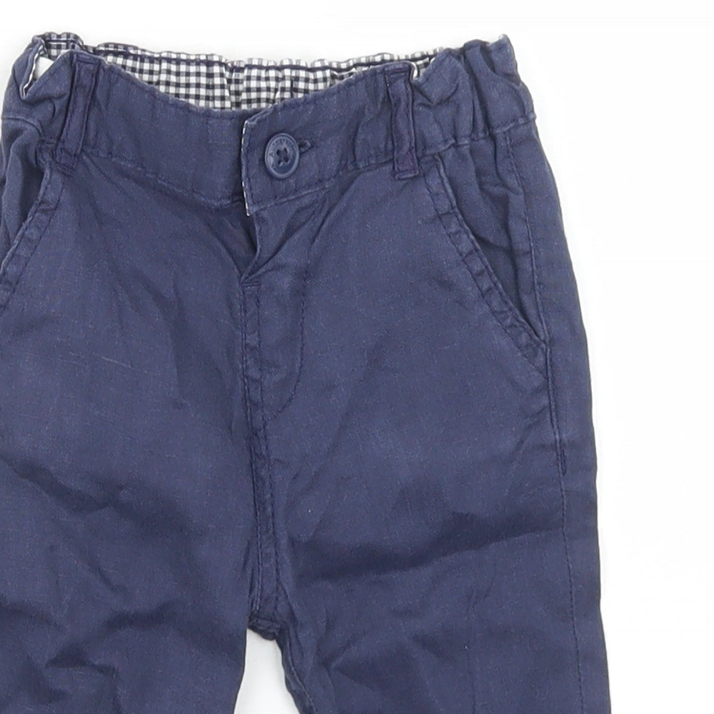 Marks and Spencer Boys Blue  Linen Capri Trousers Size 3-6 Months  Button