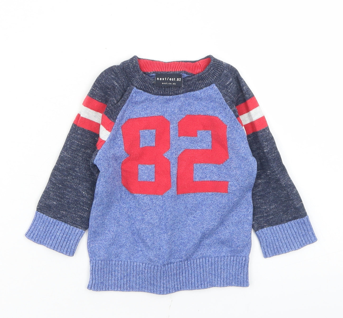 NEXT Boys Blue Colourblock Cotton Pullover Jumper Size 3-6 Months   - 82