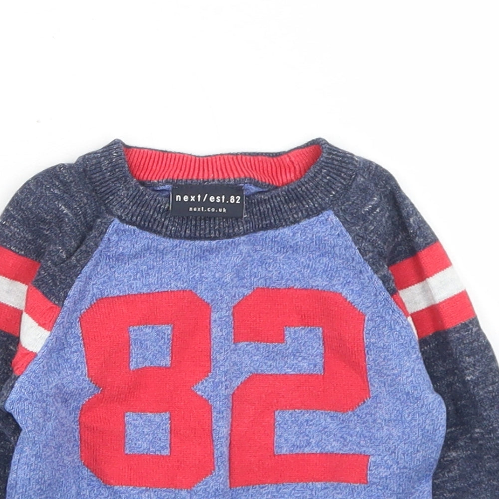 NEXT Boys Blue Colourblock Cotton Pullover Jumper Size 3-6 Months   - 82