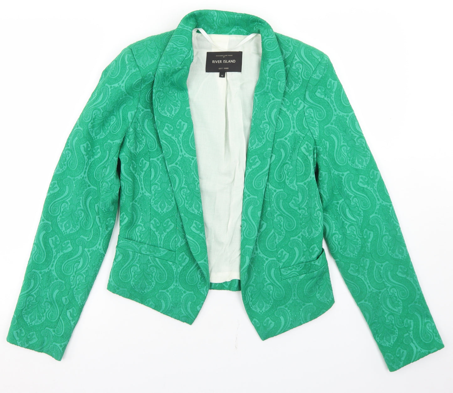 River Island Womens Green Paisley  Jacket Blazer Size 12
