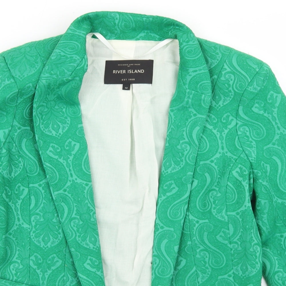 River Island Womens Green Paisley  Jacket Blazer Size 12