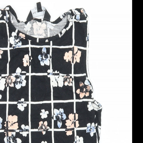 New Look Womens Black Floral Viscose Cropped Tank Size 6 Round Neck