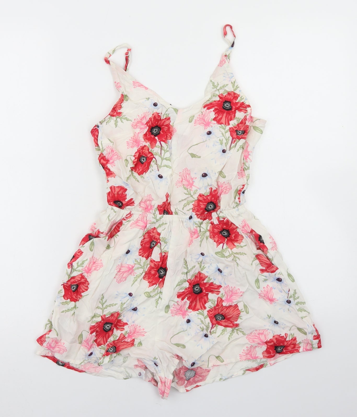 Divided Womens White Floral Viscose Playsuit One-Piece Size 6