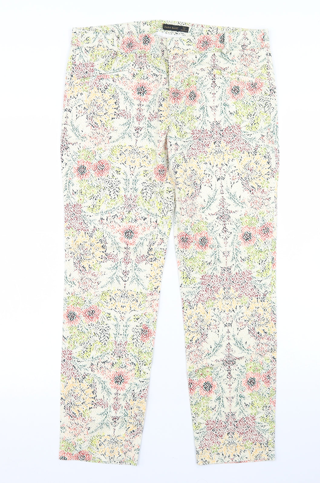 Zara Womens Multicoloured Floral Polyester Dress Pants Trousers Size 34 in L27 in Regular Hook & Eye