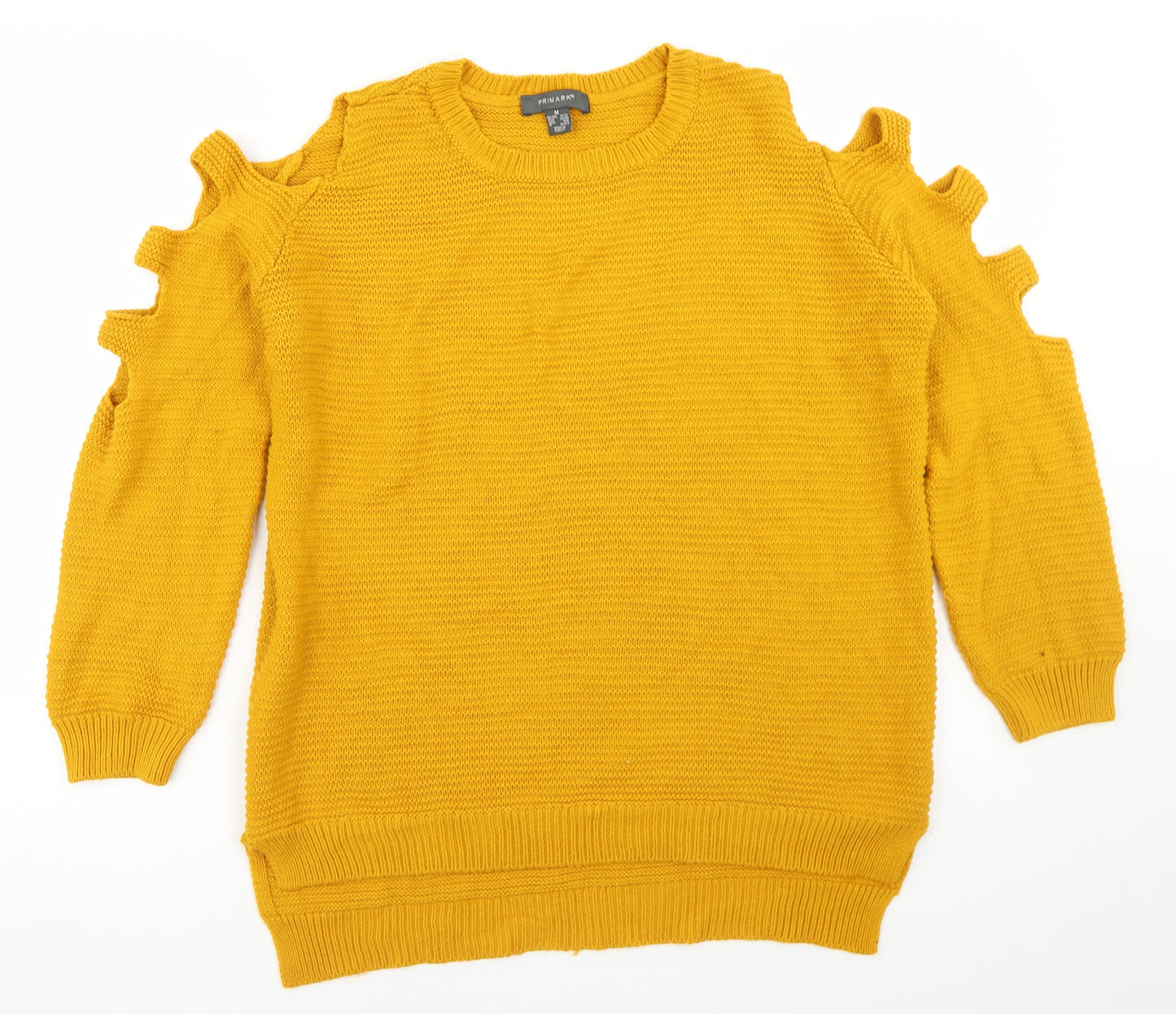 Primark Womens Yellow Round Neck  Acrylic Pullover Jumper Size M   - Cut Out Detail