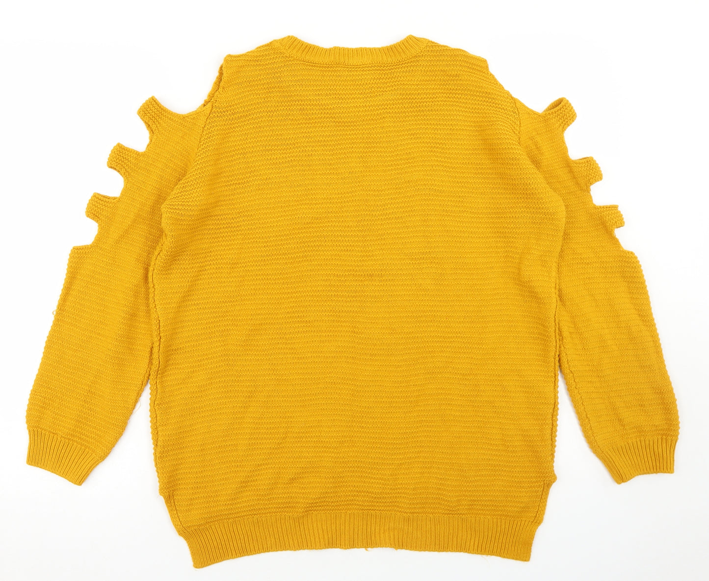 Primark Womens Yellow Round Neck  Acrylic Pullover Jumper Size M   - Cut Out Detail