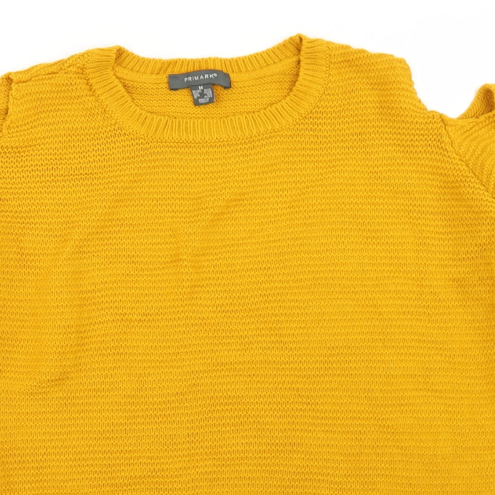 Primark Womens Yellow Round Neck  Acrylic Pullover Jumper Size M   - Cut Out Detail