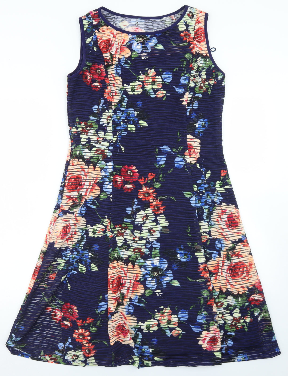 Ronni Nicole Womens Blue Floral Polyester Fit & Flare  Size 12  Round Neck