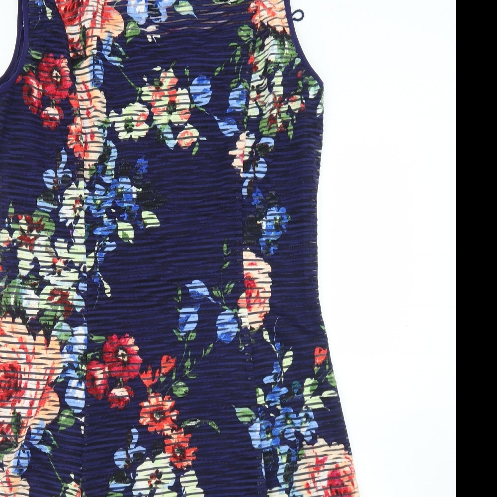 Ronni Nicole Womens Blue Floral Polyester Fit & Flare  Size 12  Round Neck