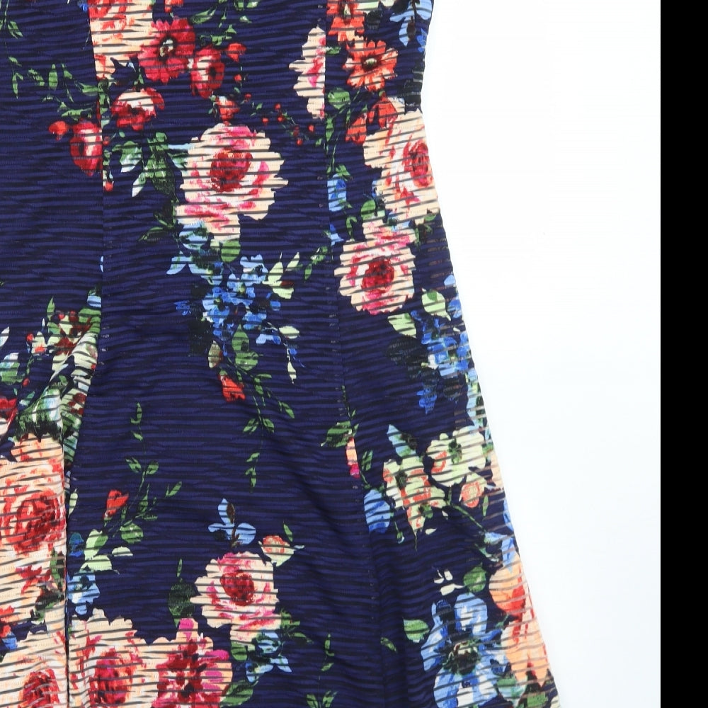 Ronni Nicole Womens Blue Floral Polyester Fit & Flare  Size 12  Round Neck