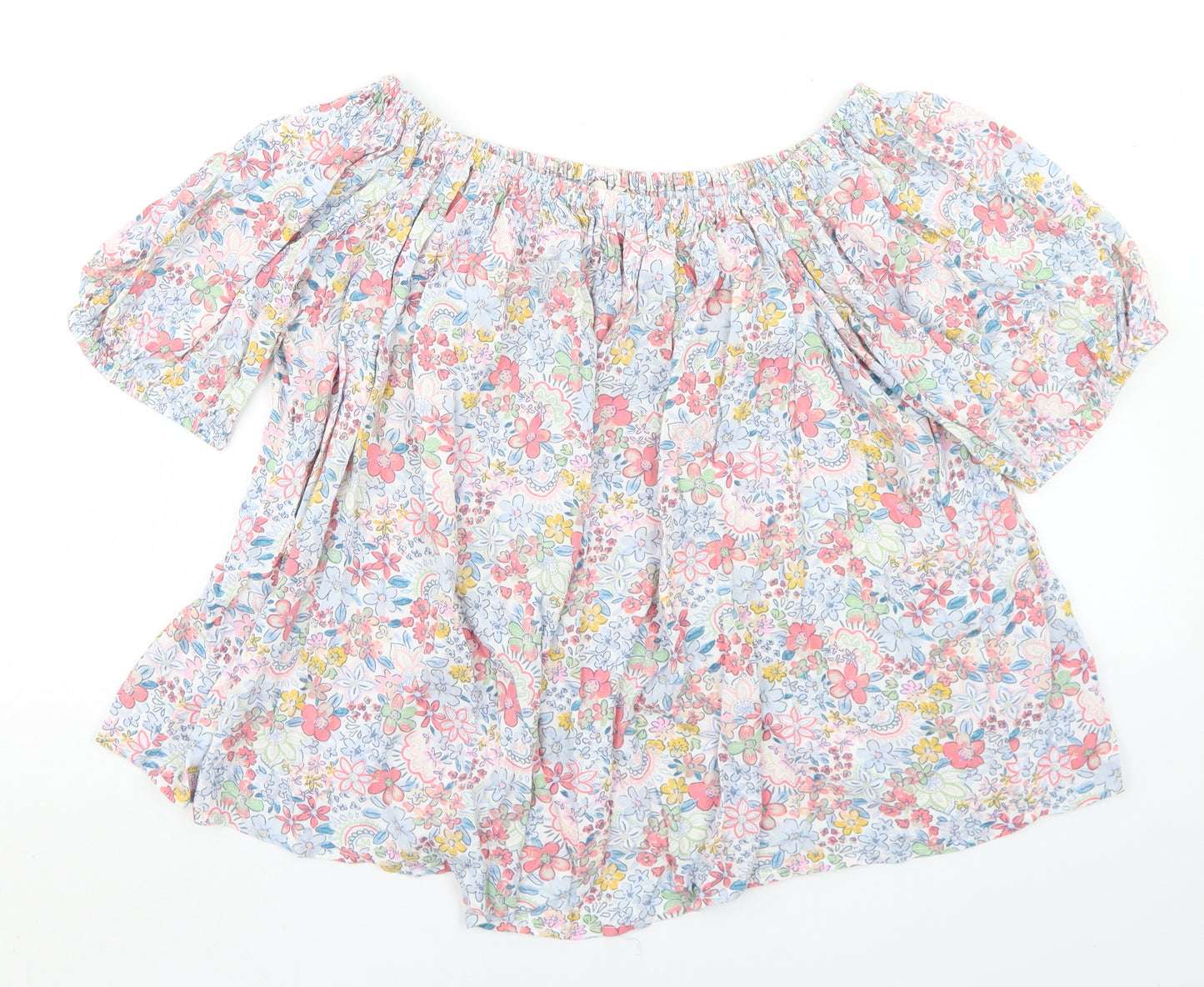 TU Womens Blue Floral Viscose Basic Blouse Size 14 Off the Shoulder