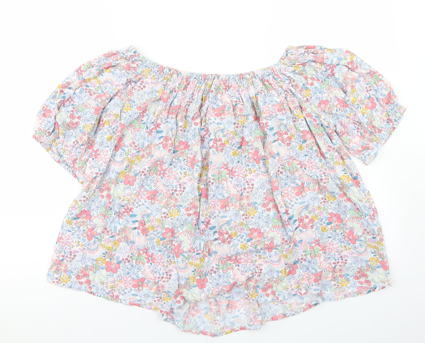 TU Womens Blue Floral Viscose Basic Blouse Size 14 Off the Shoulder