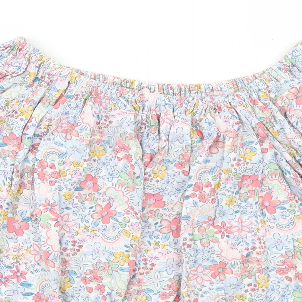 TU Womens Blue Floral Viscose Basic Blouse Size 14 Off the Shoulder