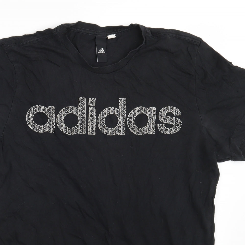 adidas Mens Black  Cotton  T-Shirt Size M Round Neck