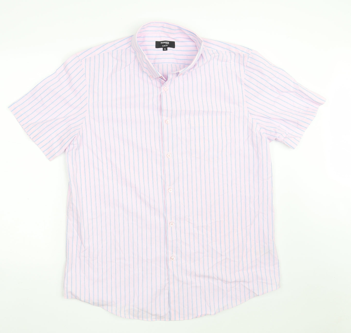 Dunnes Stores Mens Pink Striped Cotton  Button-Up Size XL Collared Button
