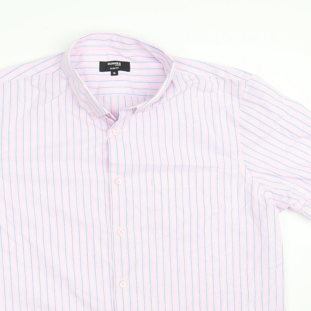 Dunnes Stores Mens Pink Striped Cotton  Button-Up Size XL Collared Button