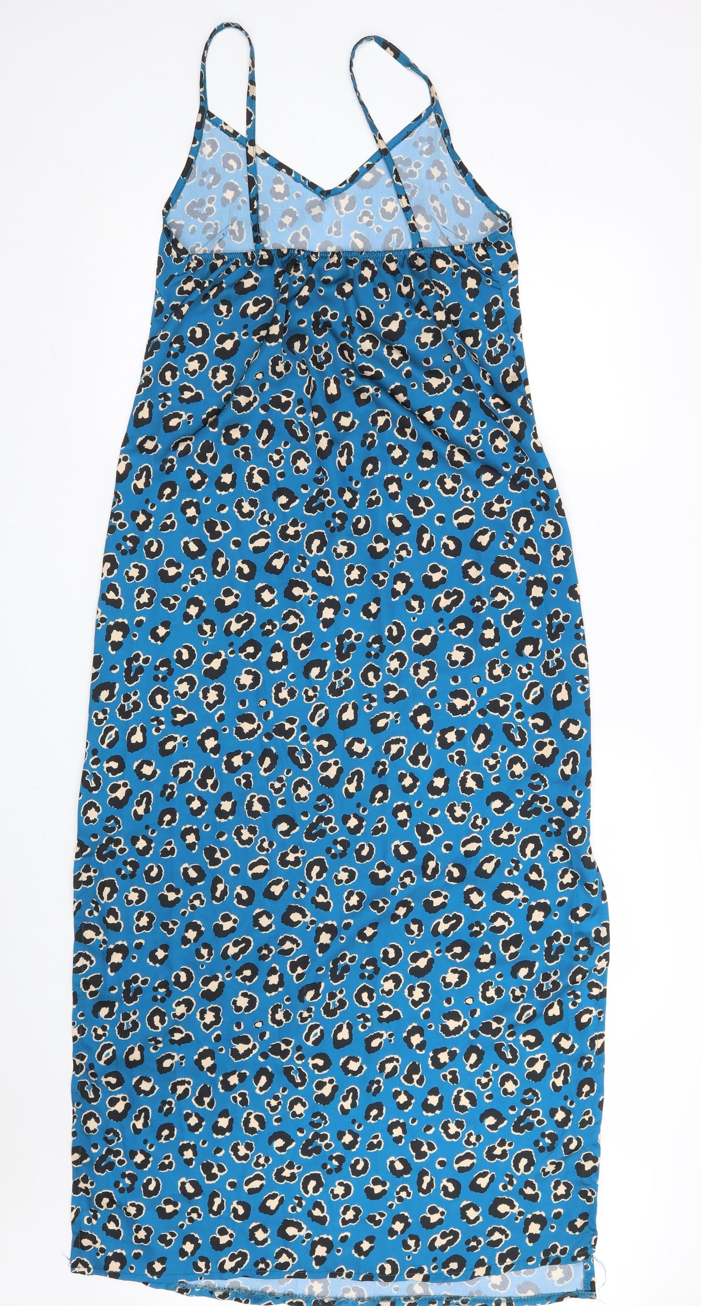 Boohoo Womens Blue Animal Print Polyester A-Line  Size 12  V-Neck