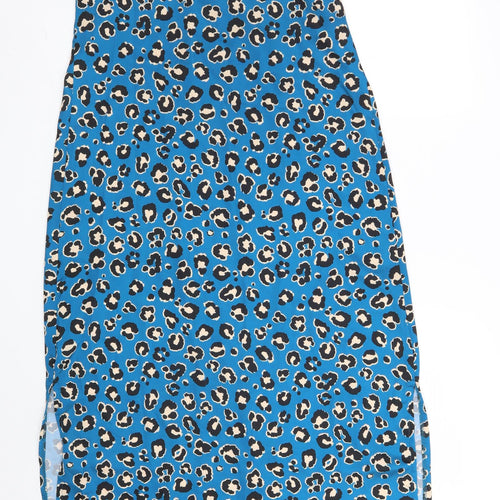 Boohoo Womens Blue Animal Print Polyester A-Line  Size 12  V-Neck