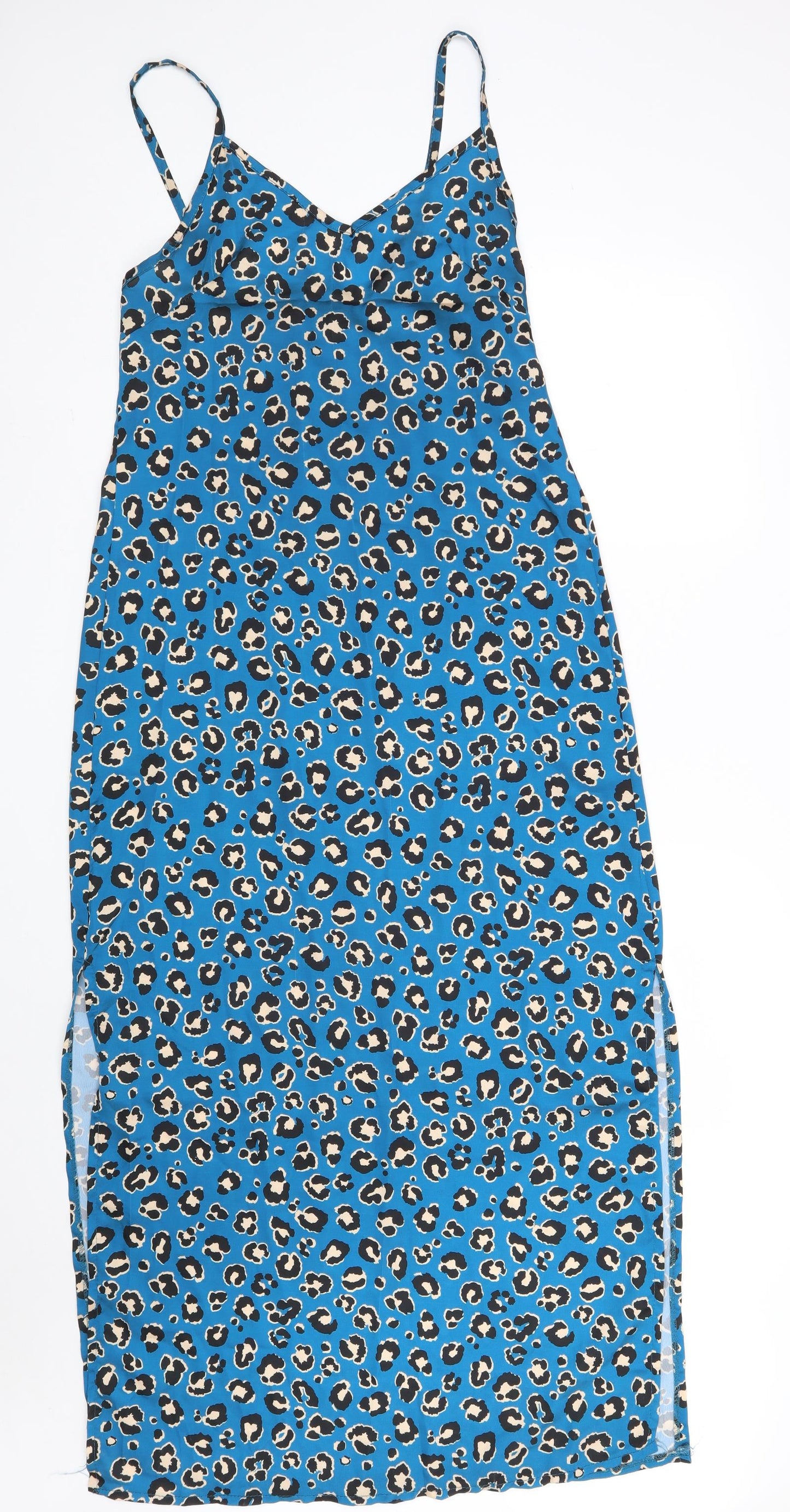 Boohoo Womens Blue Animal Print Polyester A-Line  Size 12  V-Neck